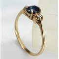 inel victorian. safir, diamante & aur 14K. cca 1900 Marea Britanie